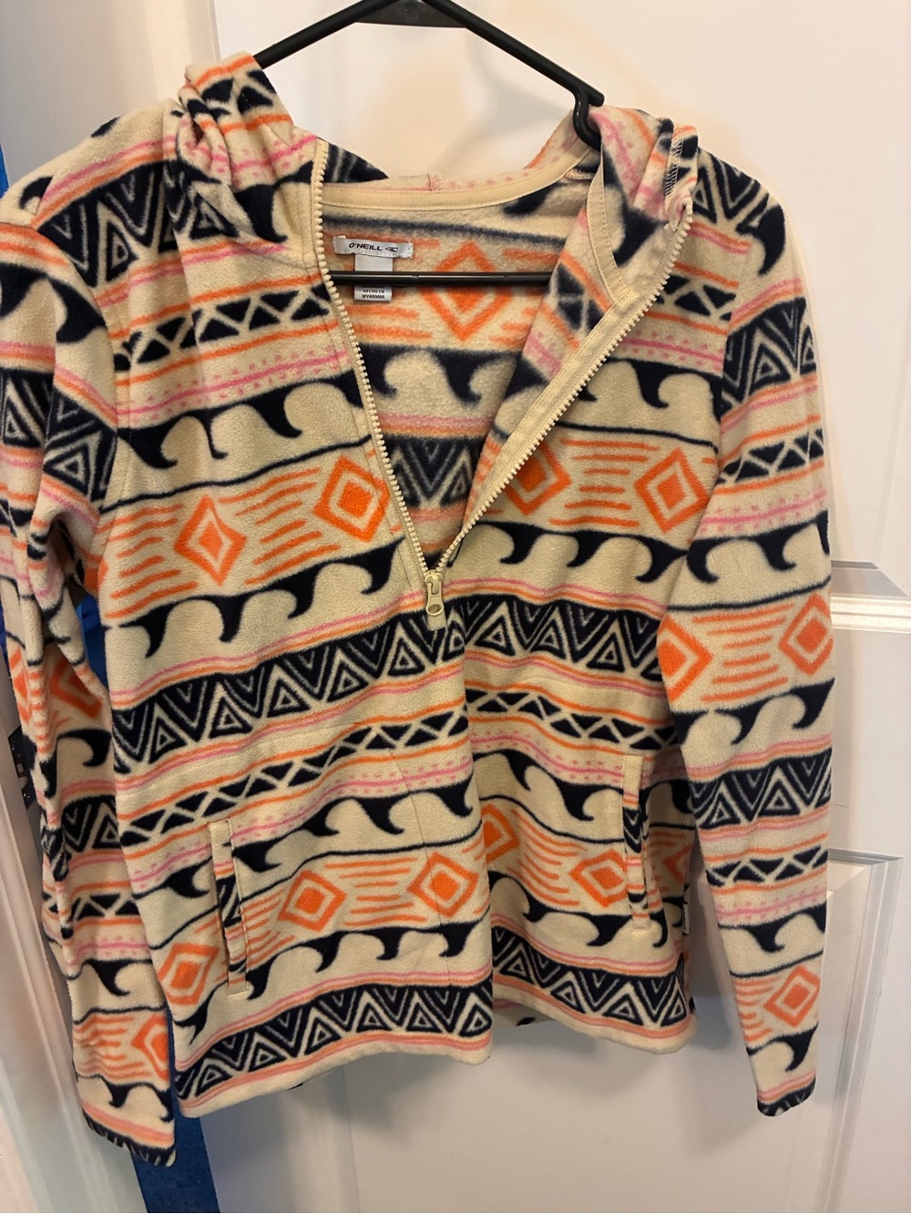 O'Neill Cream, Orange & Black Patterned Zip Hoodie